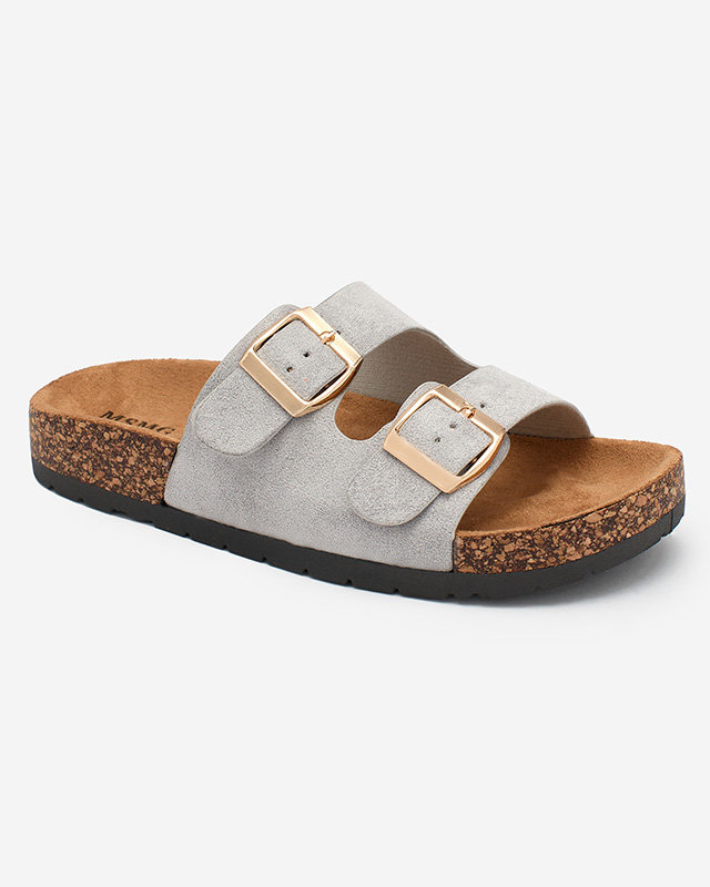 Royalfashion Grey women's flip-flops with buckles Foumy