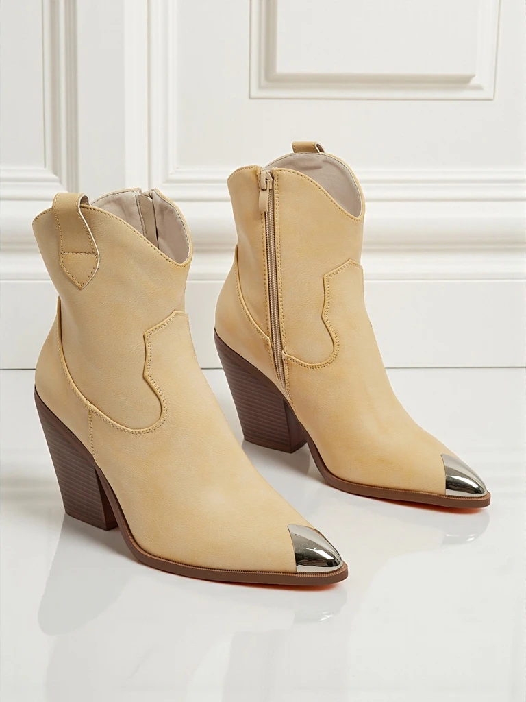 Kowbojki damskie na obcasie z ozdobnym czubkiem Fang Glacier