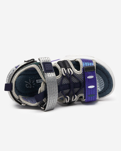 Navy blue and gray children's sandals with Velcro Meteris - Footwear