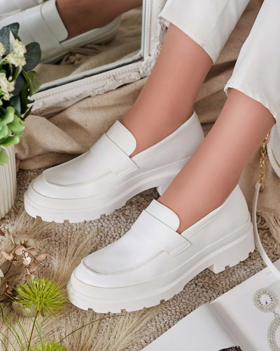 Mokaseno por Lejdi Aura Blanka sur Platformo - Eleganta kaj Komforta, Eko-Leðre