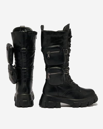 Royalfashion Black women's bagger boots with Atiuha pouch