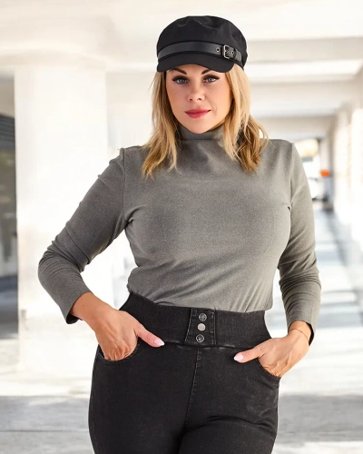 Sieviešu džemperis ar apkakli tumši zaļā krāsā - Apģērbs