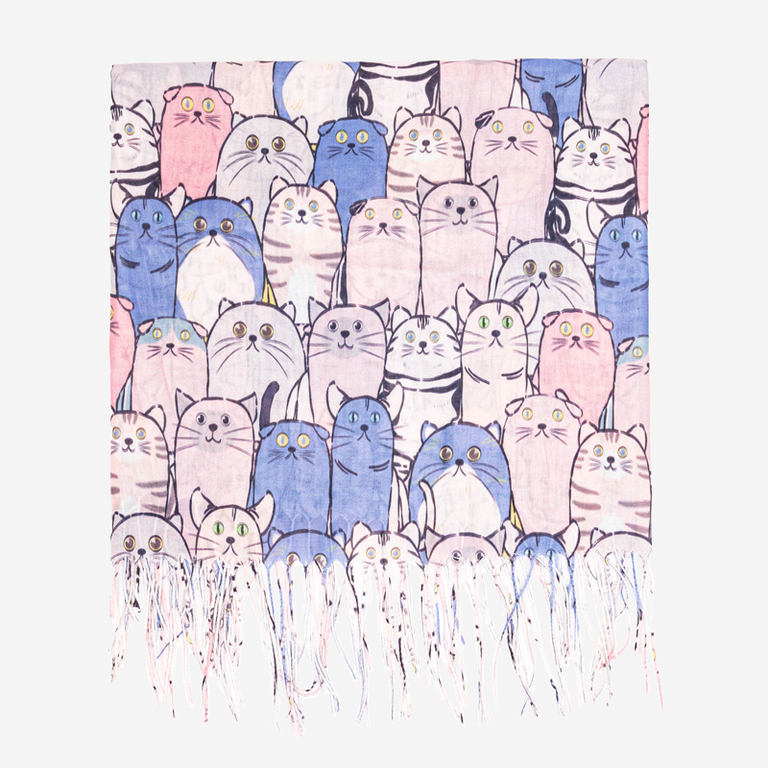 Pink ladies scarf with colorful cats - Accessories