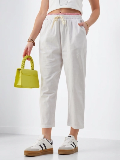 Royalfashion kokvilnas platās sieviešu bikses ar saiti