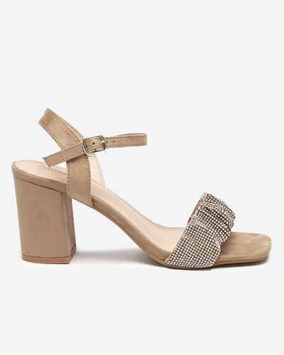 Light brown women's sandals on a post with Trieste cubic zirconias - Footwear