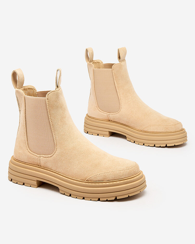 Royalfashion Bēšas krāsas sieviešu zābaki ar dekoratīvu siksniņu Loffdo