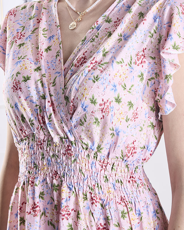 Rozā sieviešu puķaina midi kleita - Apģērbi