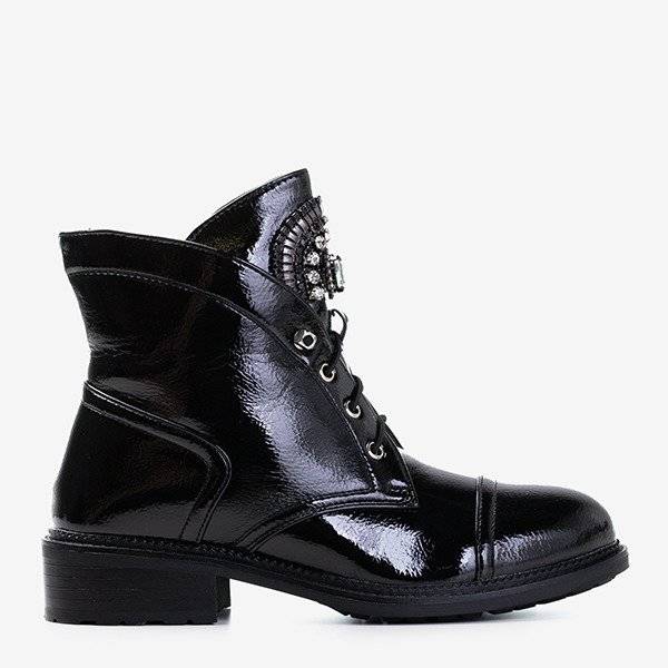 Black patent leather women's boots with Nissioe stones - Footwear