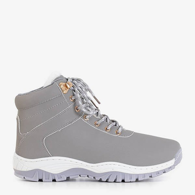 Women's warm eco-leather hiking boots in gray Filis color - Footwear
