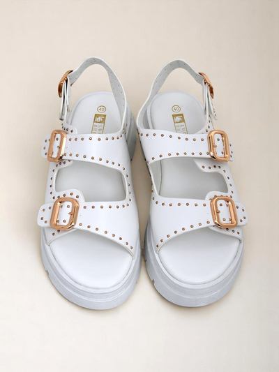 Royalfashion Sieviešu sandales ar biezu zoli un dārgakmeņiem Rocky Chic