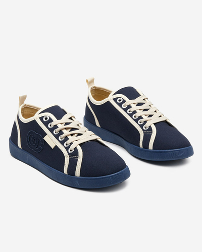 Navy blue women's sneakers with a Wefera badge - Footwear