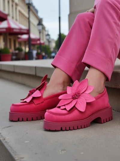 Женские лоферы Royalfashion из экозамши с цветком Floverse