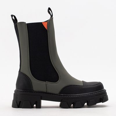 Dark green women's boots on a solid sole Rosidi - Footwear
