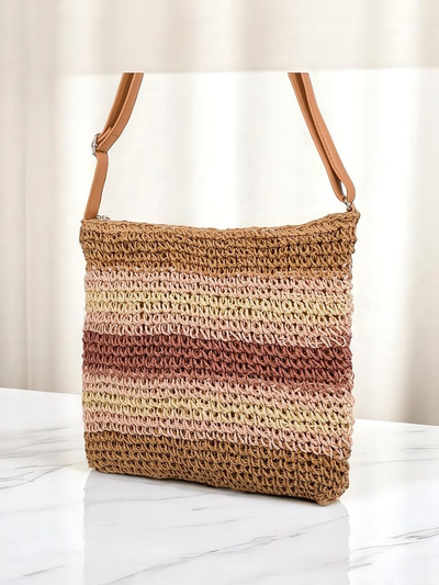 Royal Fashion Small Striped Straw Charm Mini Handbag for Women