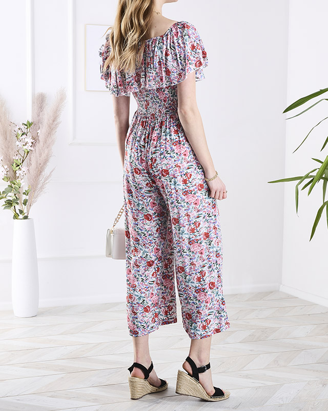 Balts un rozā sieviešu kombinezons ar gariem ziedu rakstiem - Apģērbs