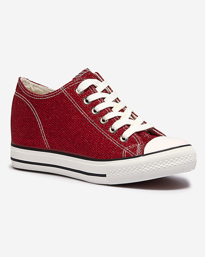 Red women's sneakers on a hidden anchor with shiny thread Seggat- Footwear