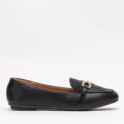 Black women's moccasins with embossing and decoration on the nose Gilisa - Footwear