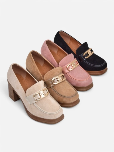 Royalfashion Women's moccasins on a block heel Qeroy