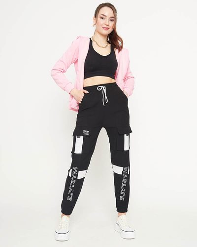 Black women's combat tracksuit bottoms with lettering - Clothing