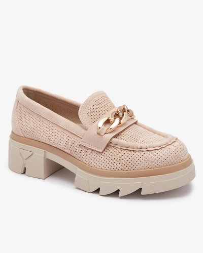 Мокасины из эко-замши с золотым декором бежевого цвета Zaffix- Footwear