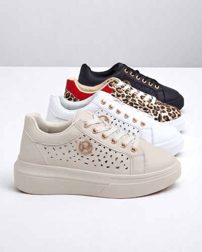 Sneakers da donna Calista Bianco in pelle ecologica, traforate, primaverili 4,5 cm