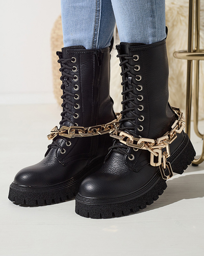 Black women's boots with gold chain Azerik - Footwear