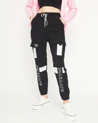 Black women's combat tracksuit bottoms with lettering - Clothing