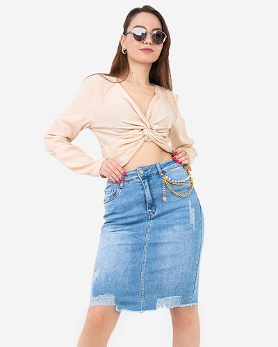 Blue denim women's skirt above the knee PLUS SIZE - Clothing