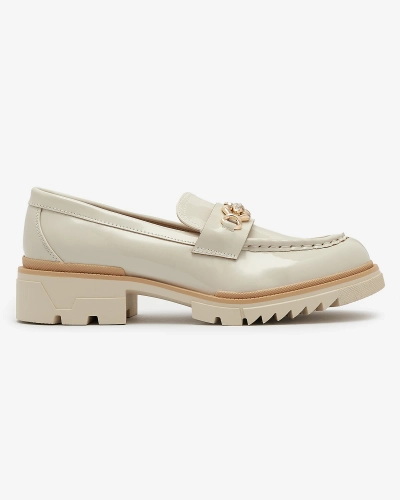 Beige lacquered women's moccasins with chain Sotella - Footwear