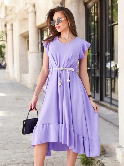 Royalfashion Women's midi dress with ruffles and short sleeves