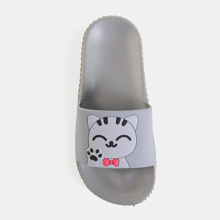 Grey children's flip-flops with Keryn cat - Footwear