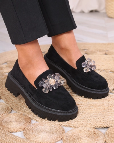 Женские мокасины черного цвета с разноцветными бусинами Ketiha- Footwear