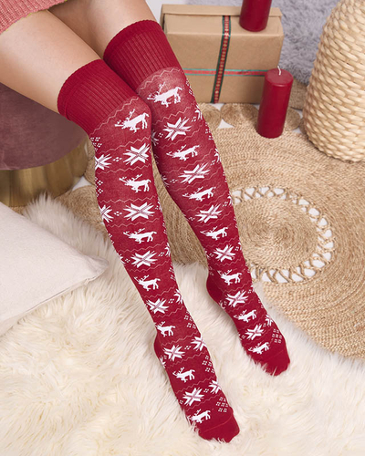 Women's Christmas over-the-knee socks in burgundy- Underwear