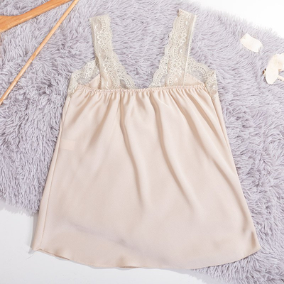 Ladies' beige top with lace trim - Clothing