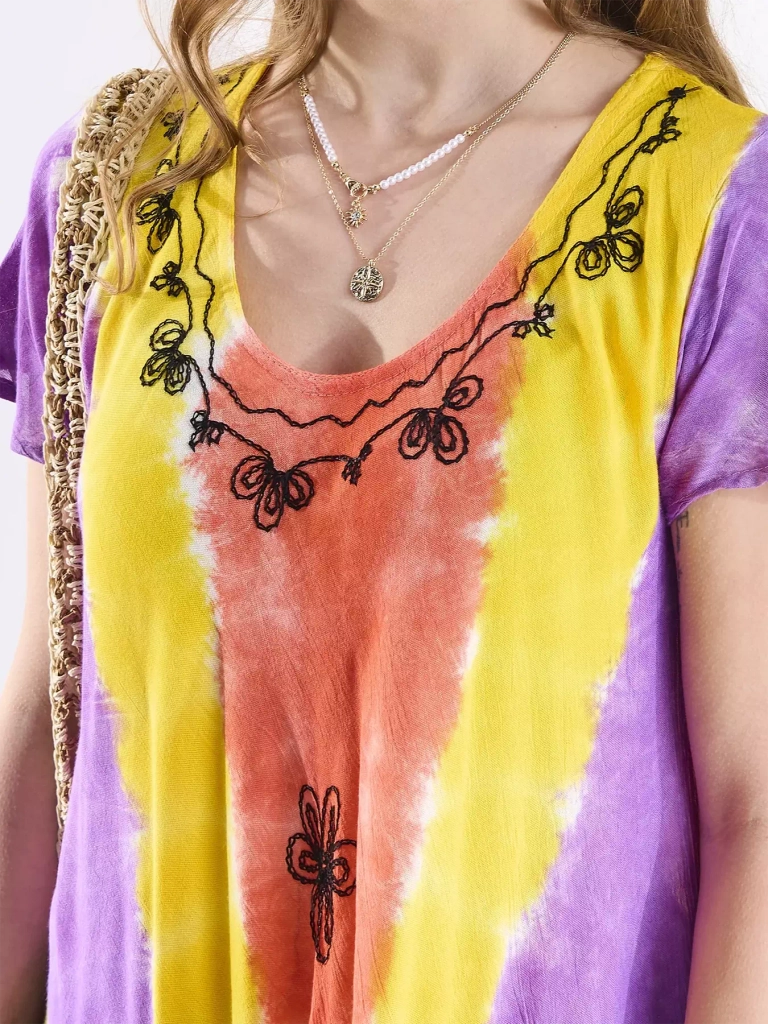 Желто-фиолетовое женское пляжное платье-покрывало с нашивками - Одежда