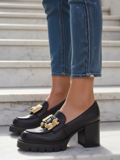 Women's Athens Heeled Sandals in Black Eco-Leather