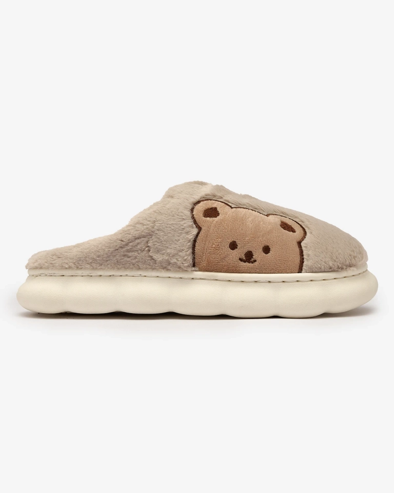 Royalfashion Women's fur slippers with teddy bear in gray Fetemes