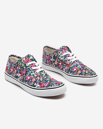 Navy blue women's sneakers with flowers Surfi - Footwear