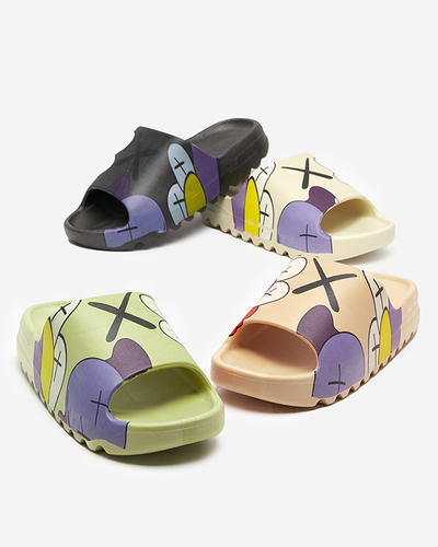 OUTLET Black rubber women's slippers with Pfizz-footwear print