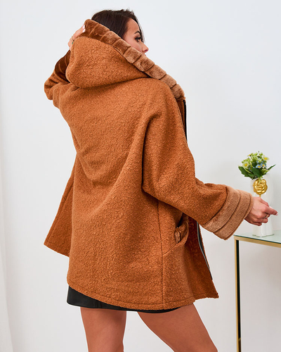 Royalfashion Camel женское короткое пальто с мехом