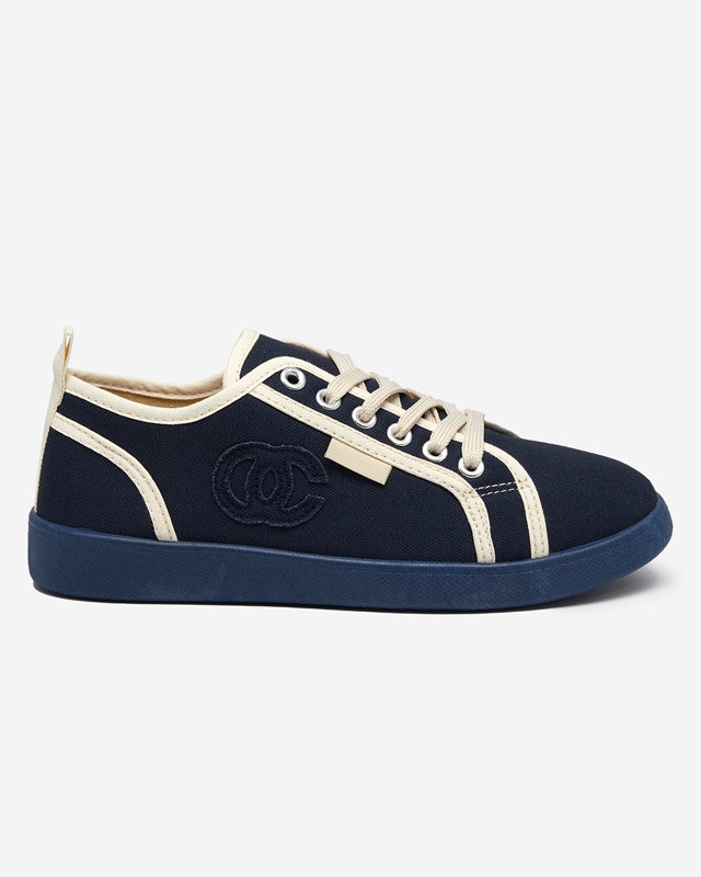 Navy blue women's sneakers with a Wefera badge - Footwear