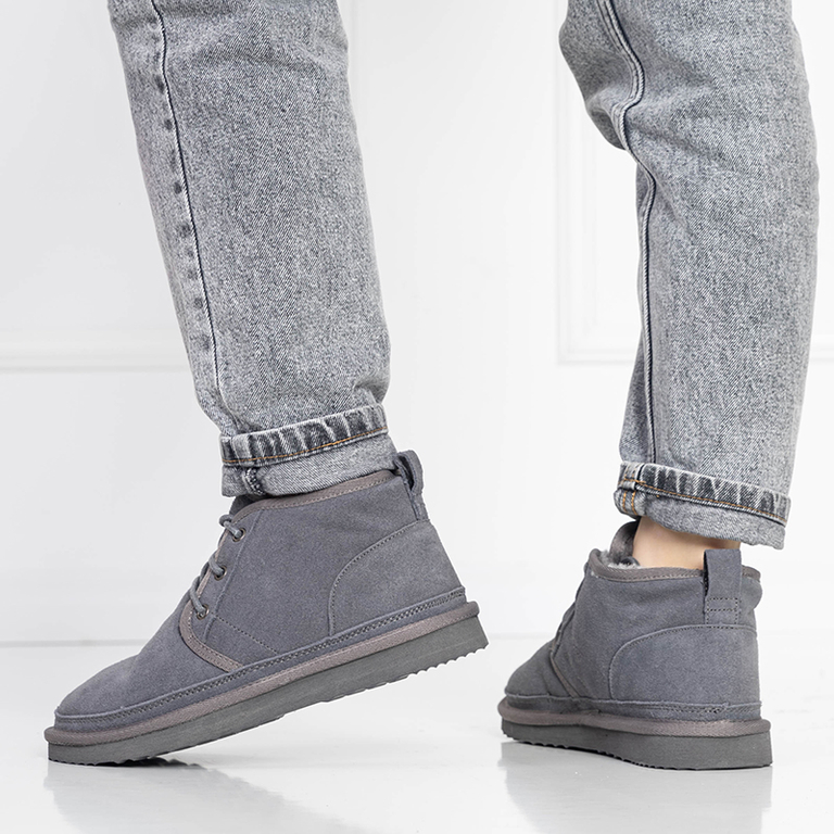 Gray women's tied snow boots with fur Miusho - Footwear