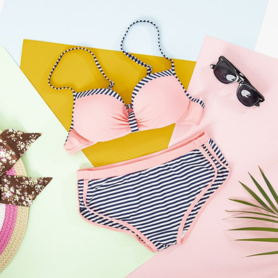 Pink Women's Striped Two-Piece Swimsuit - Underwear