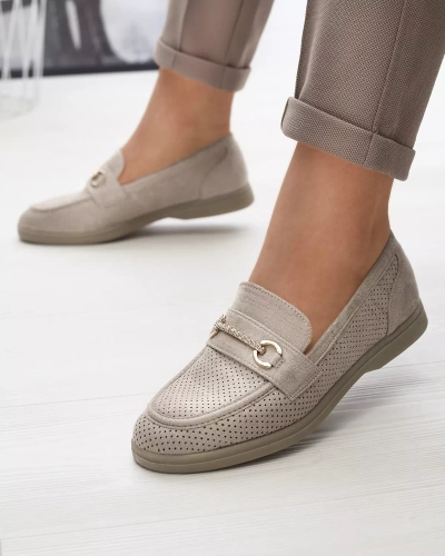 Sieviešu mokasīni ar ornamentu bēšā krāsā Ziragge- Apavi