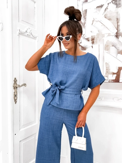 Royalfashion Women's set with a short-sleeve blouse and wide pants
