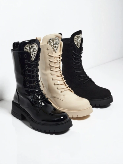 Emelune patent lace-up women's ankle boots