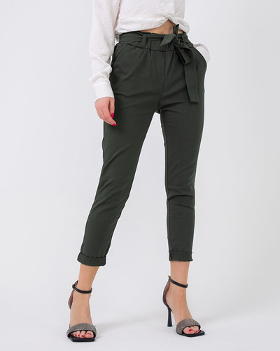 Women's fabric high-waisted pants in khaki - Clothing