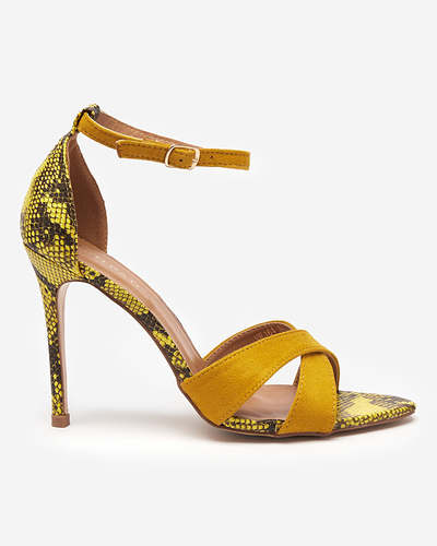 Mustard women's sandals with embossing on a pin Halensi - Footwear