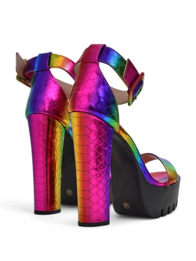 Royalfashion Women's holographic block-heeled sandals Fasirre