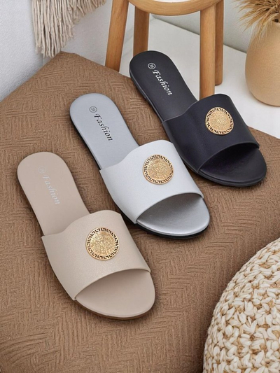 Royalfashion Damskie klapki na płaskij podešvje Golden Slip